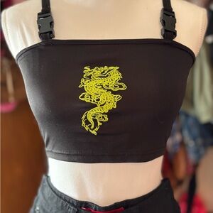 Black Crop Top with neon green Dragon Design🖤🐲